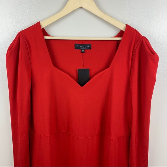 NWT gorgeous Eloquii red Puff Shoulder Midi Dress for special occasions, 18 - Picture 3 of 11